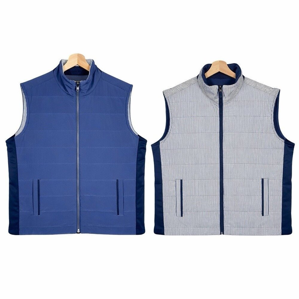 Vineyard Vines Reversible Vest XL Performance Primaloft Quilted Seersucker Blue